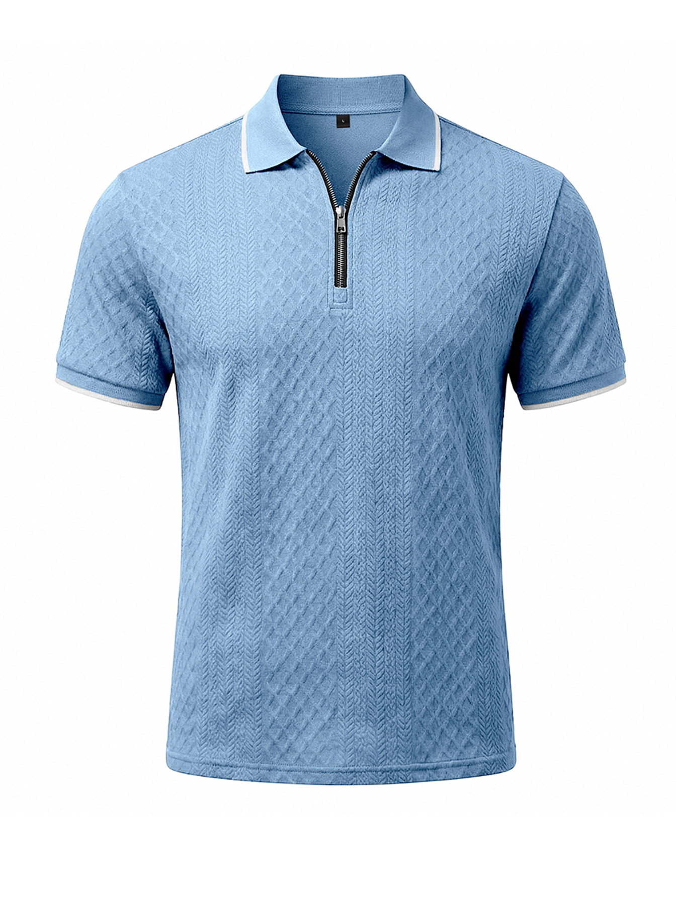Men's Casual Jacquard Textured Collar Zipper Short-Sleeve Polo Shirt - The Comfortable Polo Men Wear On Repeat