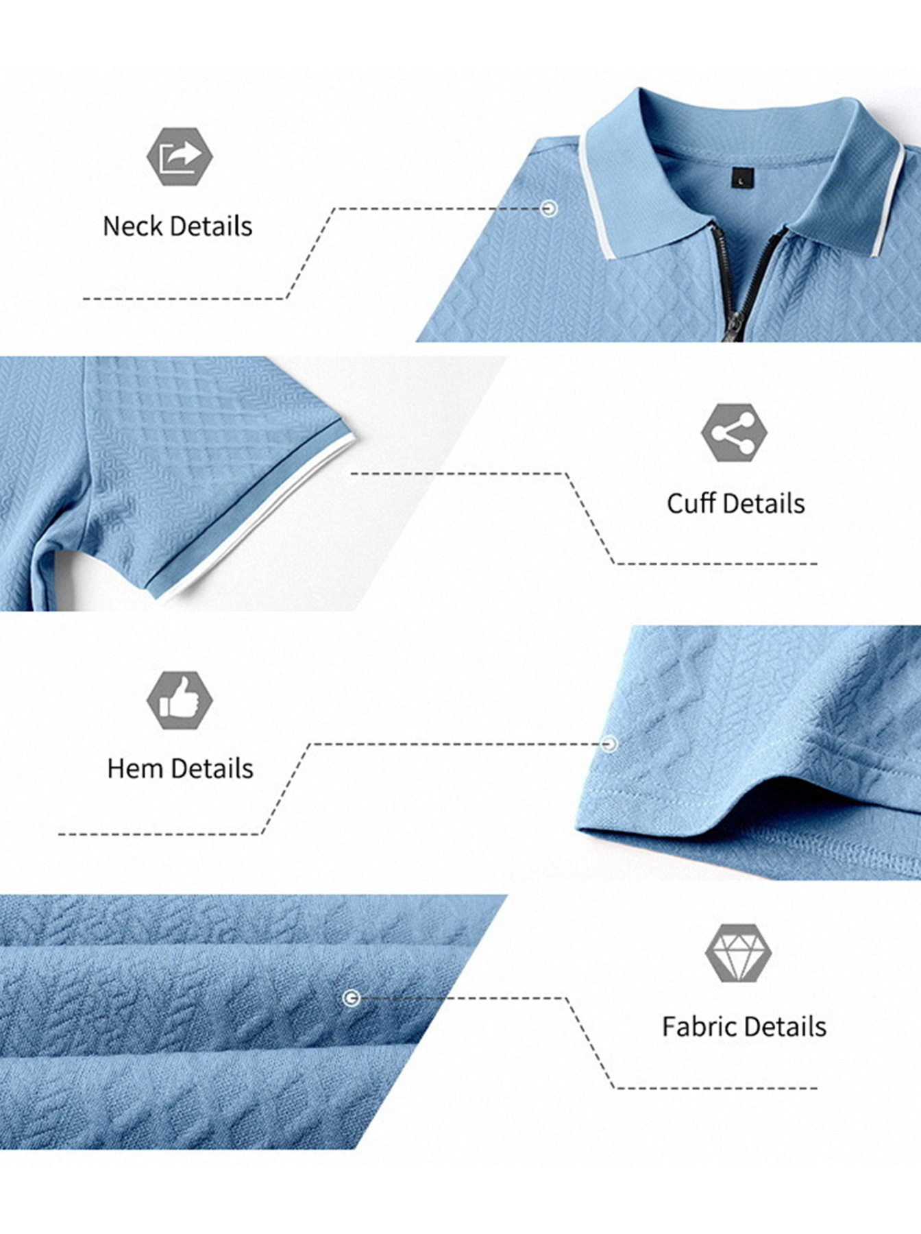 Men's Casual Jacquard Textured Collar Zipper Short-Sleeve Polo Shirt - The Comfortable Polo Men Wear On Repeat