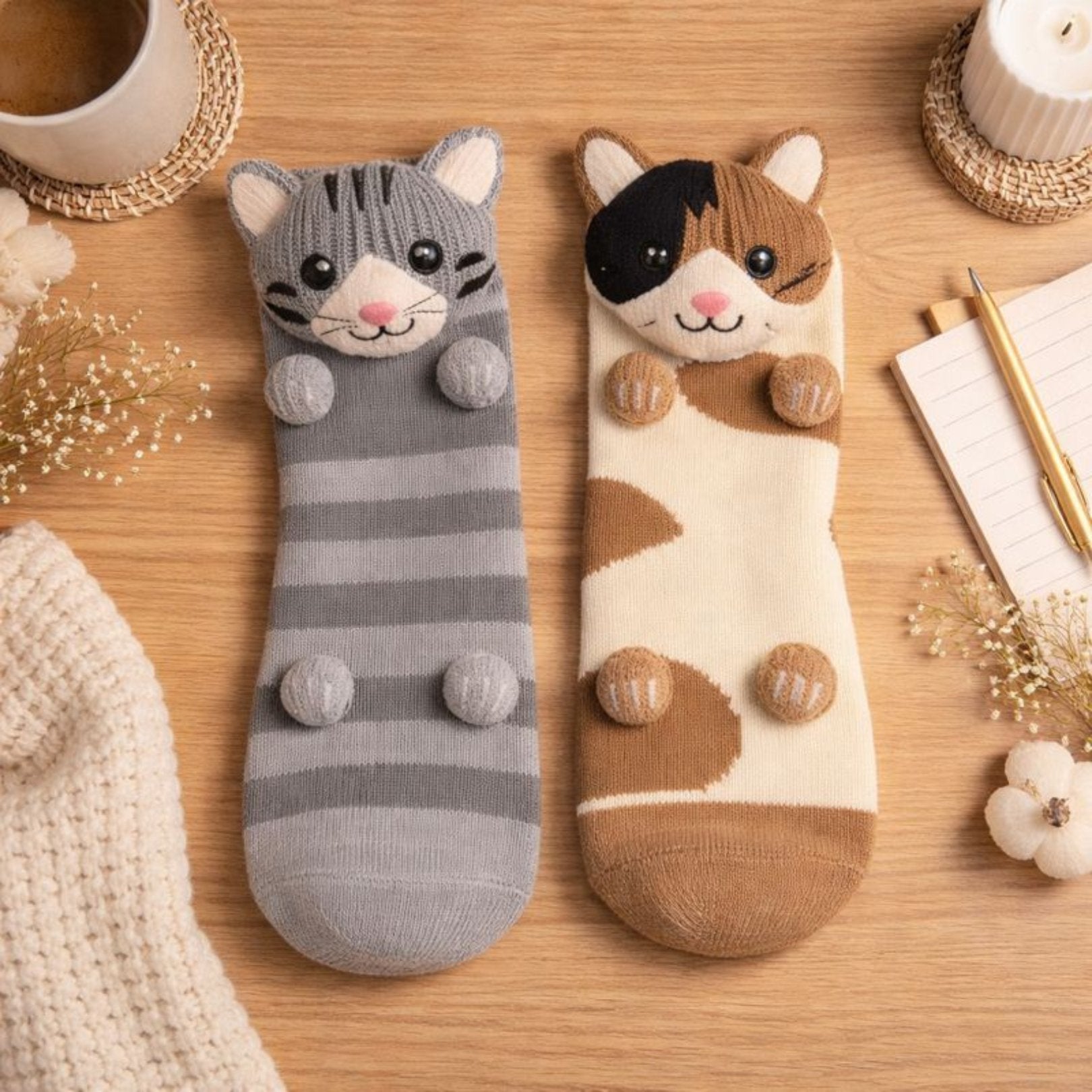  Chaussettes MOVALINE pour femmes et hommes – Adorables chats et chiens – Taille unique unisexe
