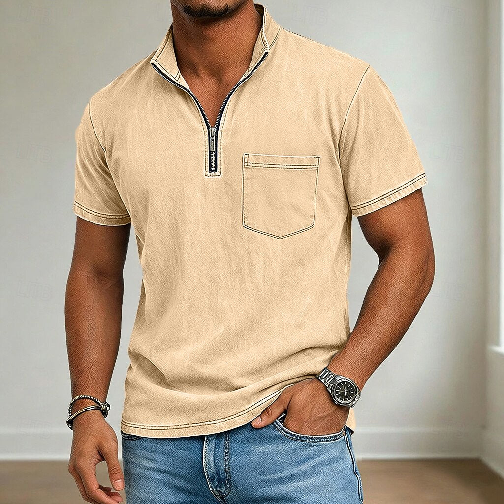 Men's Henley T-Shirt-100% Cotton, Solid Vintage