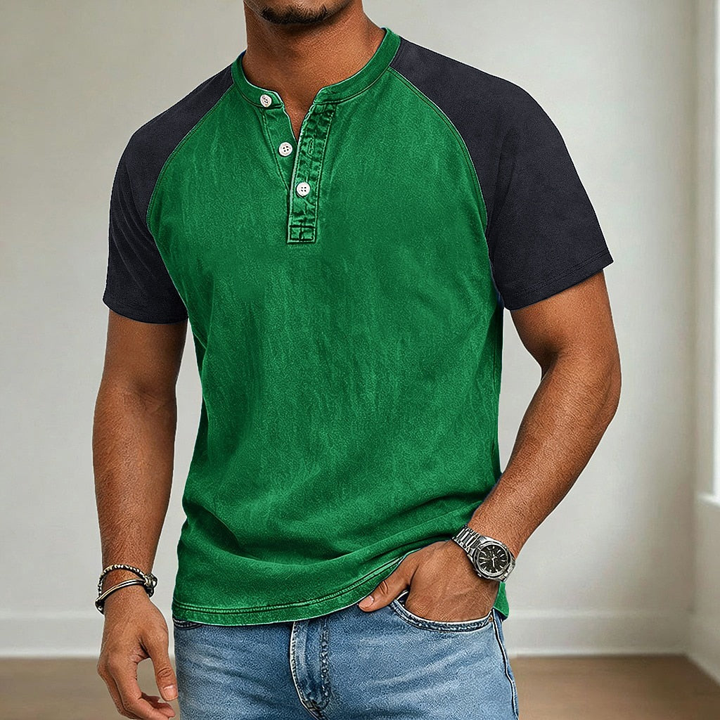 100% Cotton Acid Wash Henley T-Shirt