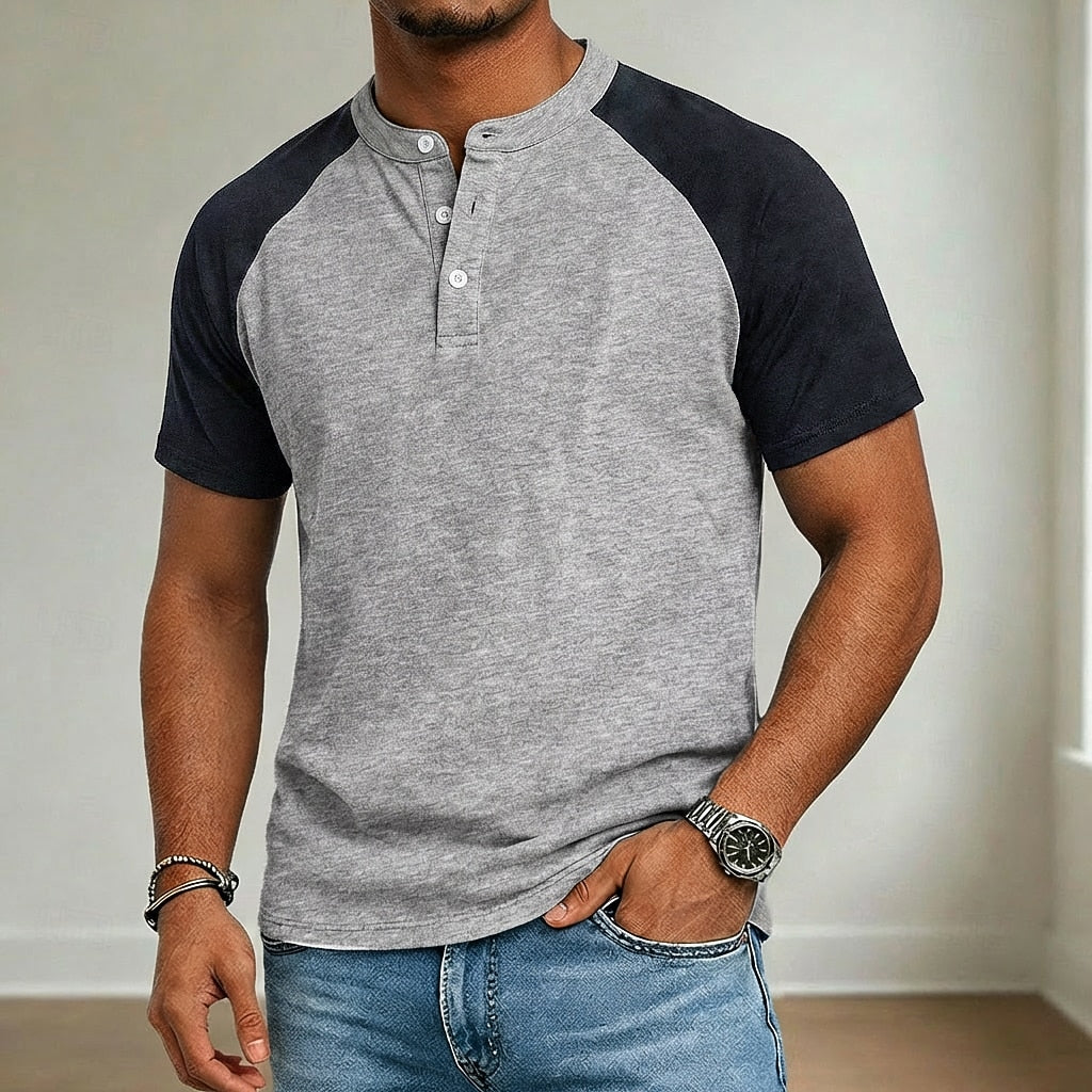 100% Cotton Acid Wash Henley T-Shirt