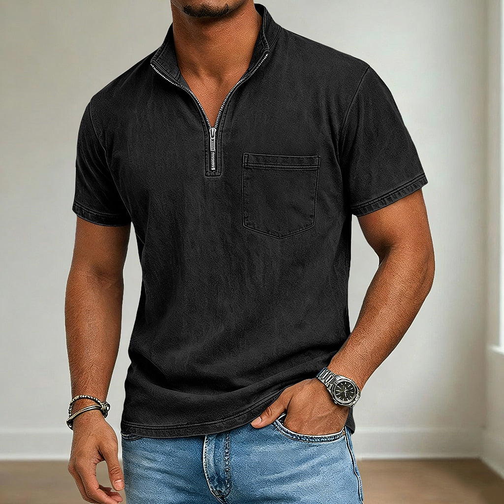 Men's Henley T-Shirt-100% Cotton, Solid Vintage