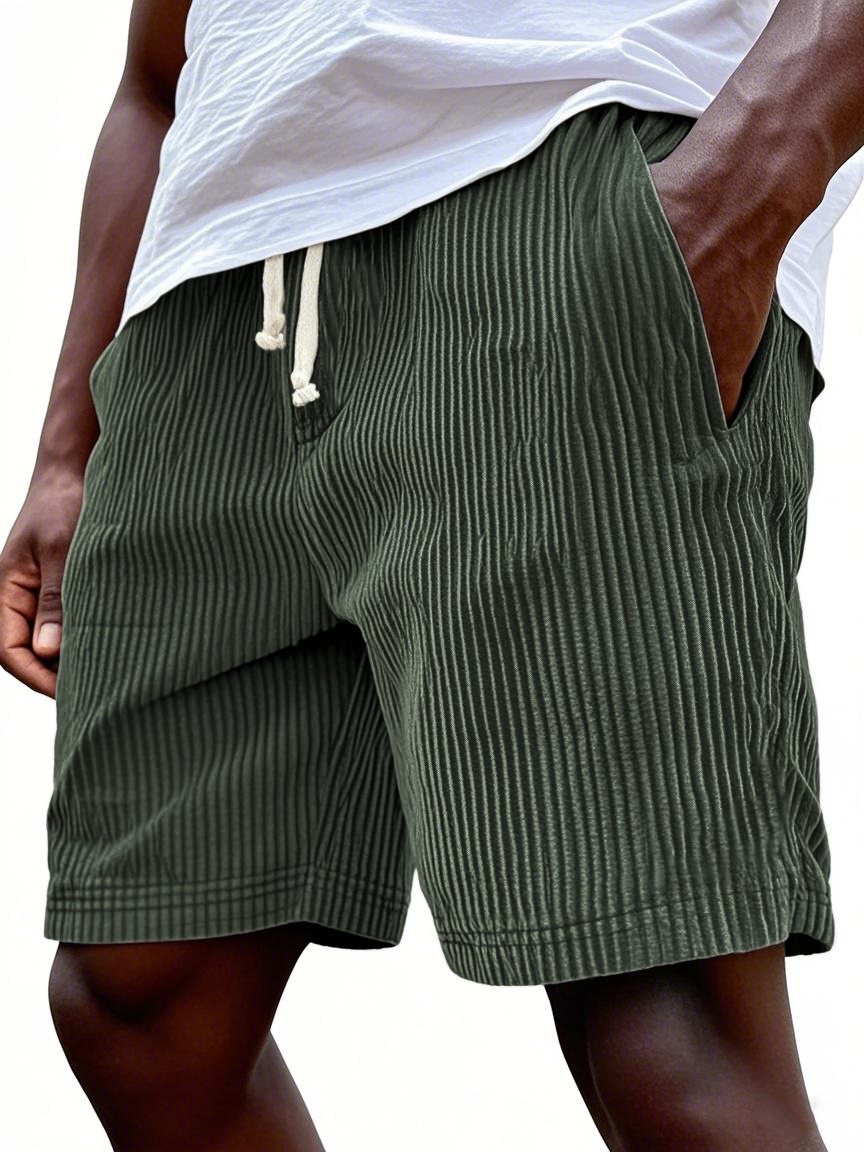 Men's Stylish Ribbed Simple Corduroy Loose Lace-up Casual Everyday Shorts