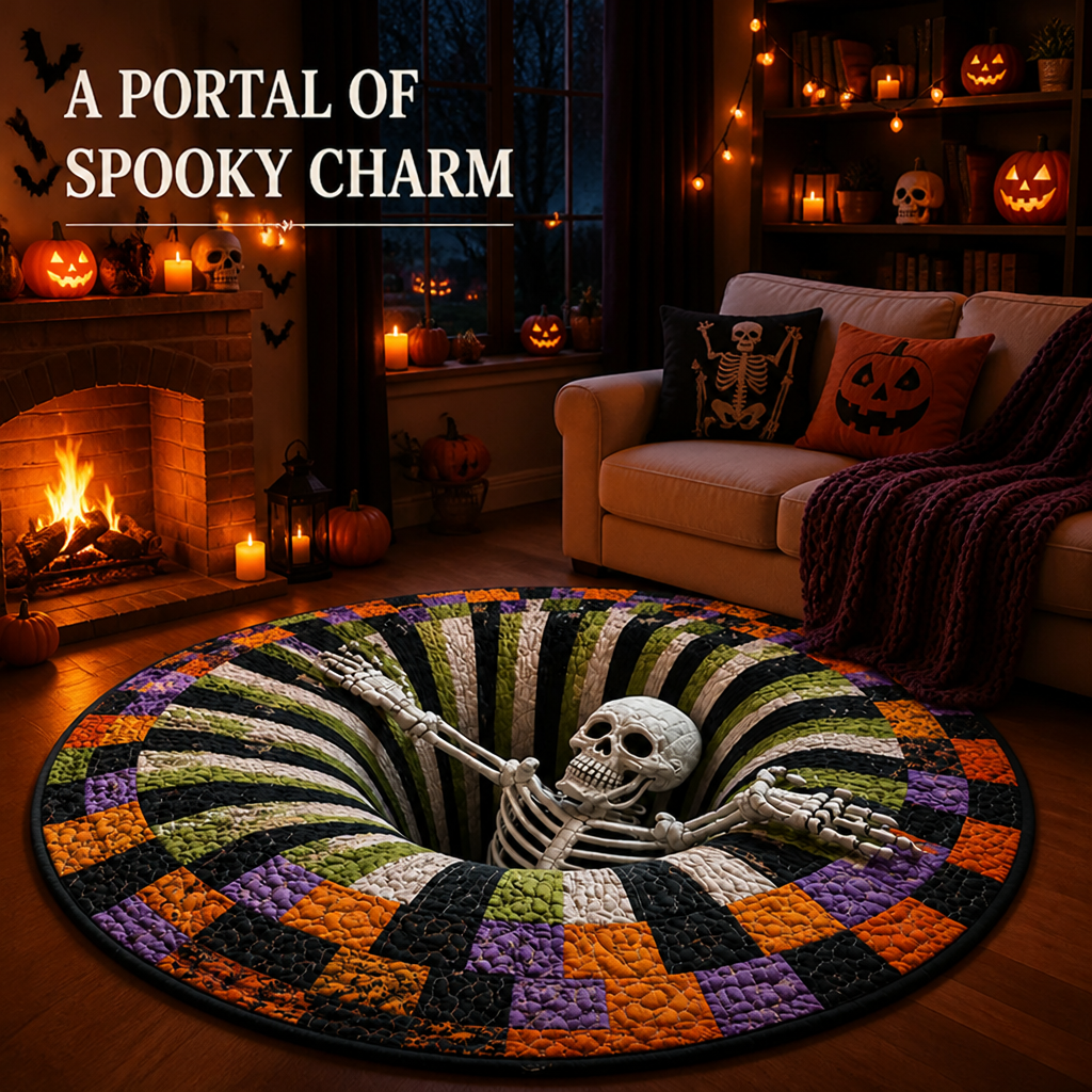 Round Quilted Rug — Captivate Every Eye with a Hauntingly Cozy Halloween Portal