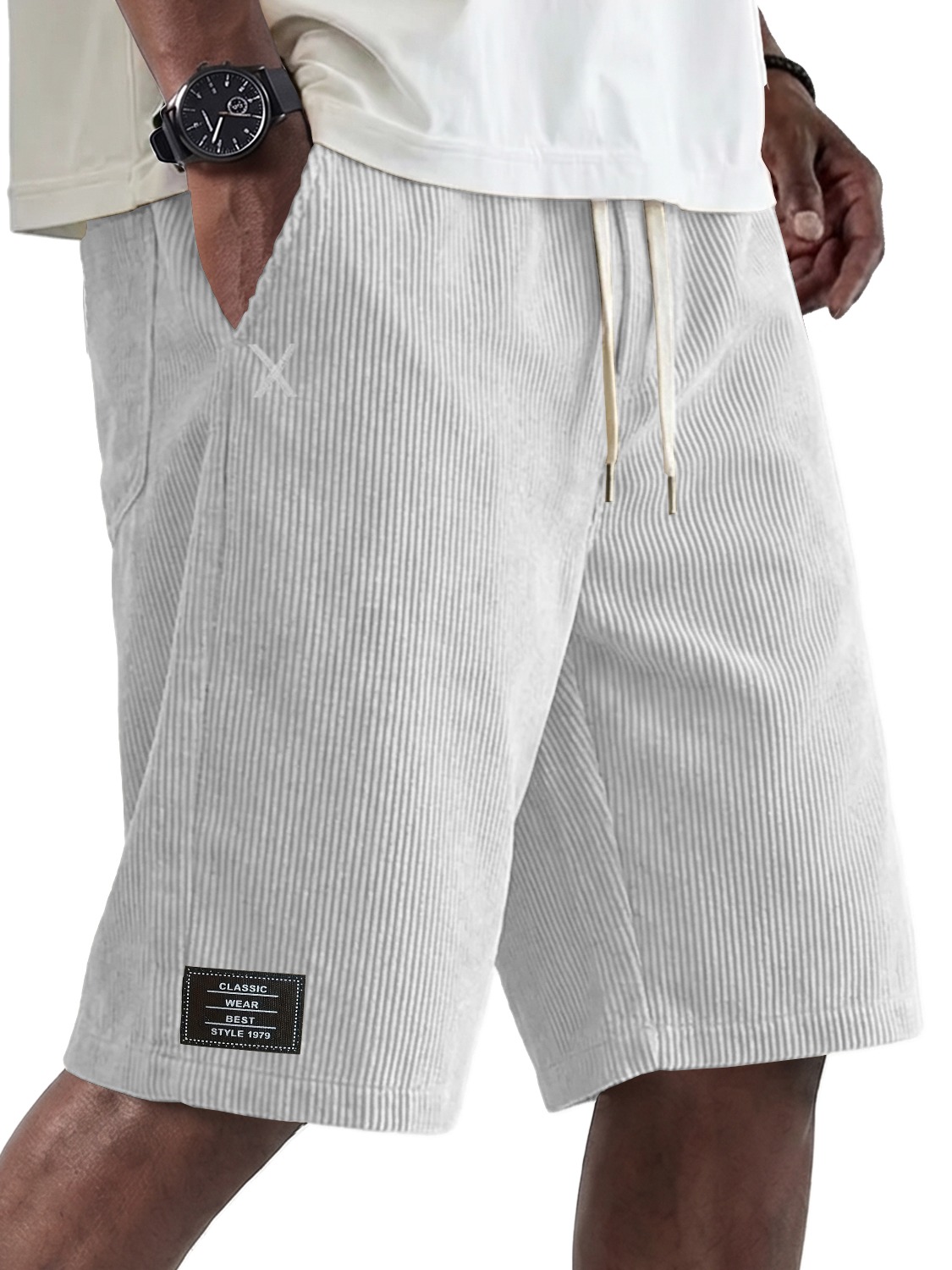 Men's Retro Comfortable Corduroy Shorts with Embroidered Logo