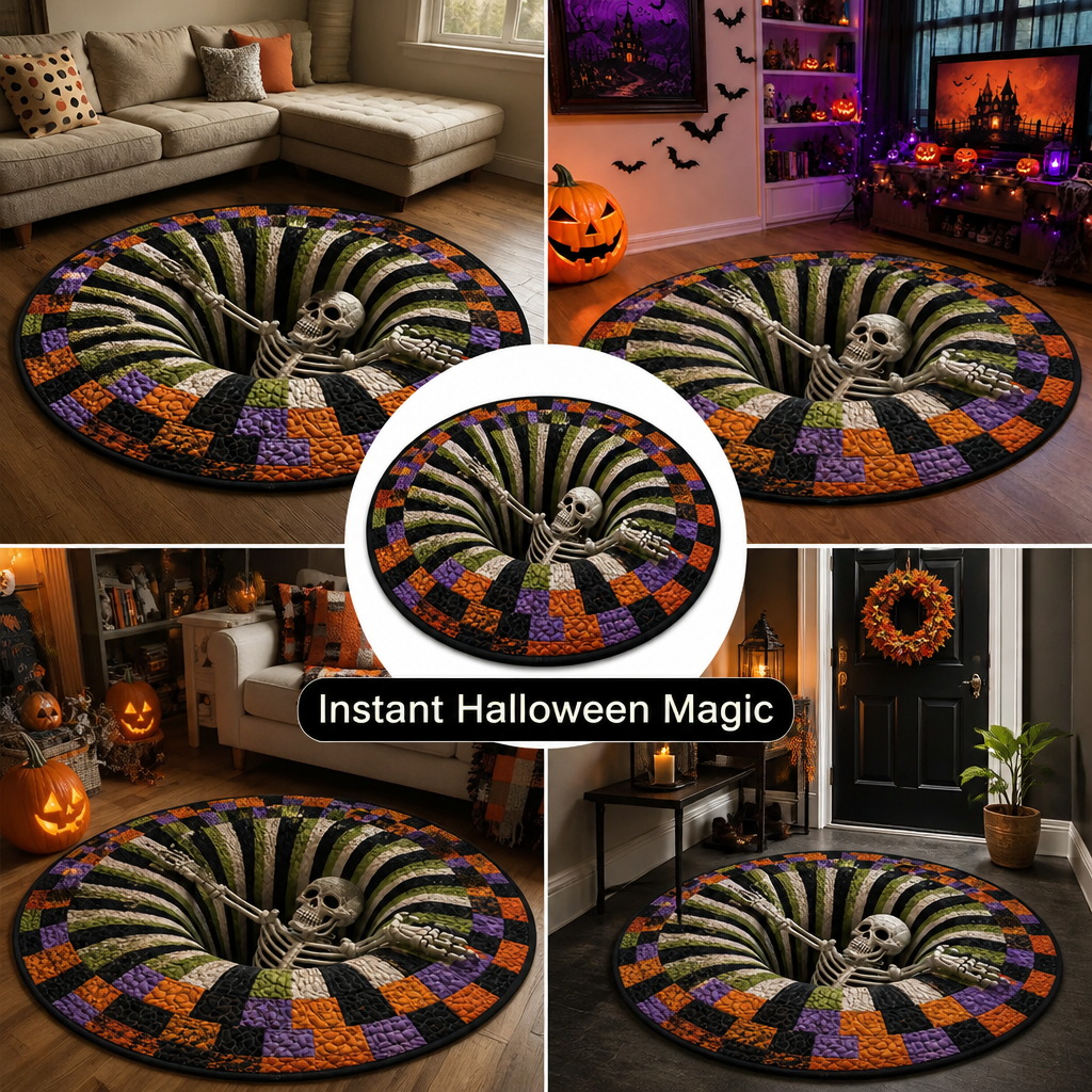 Round Quilted Rug — Captivate Every Eye with a Hauntingly Cozy Halloween Portal