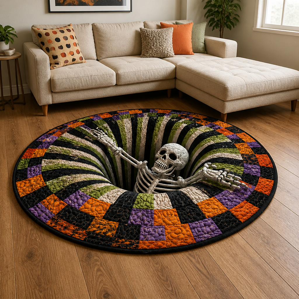 Round Quilted Rug — Captivate Every Eye with a Hauntingly Cozy Halloween Portal
