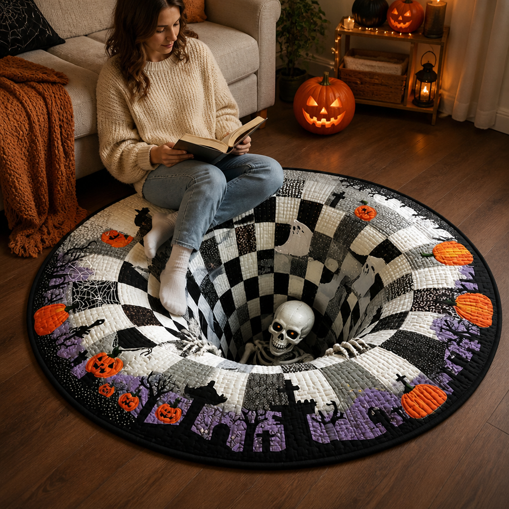 Round Quilted Rug — Captivate Every Eye with a Hauntingly Cozy Halloween Portal