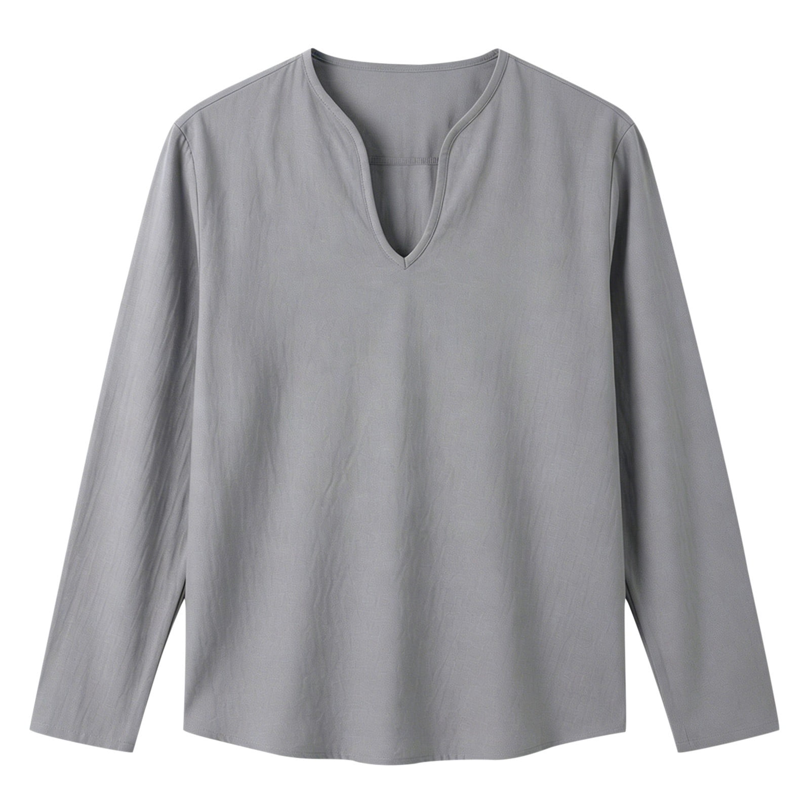 Cotton Linen Shirts for Men 2026 Spring Summer Casual Lightweight Relaxed Fit Long Sleeve V Neck Plain Shirt