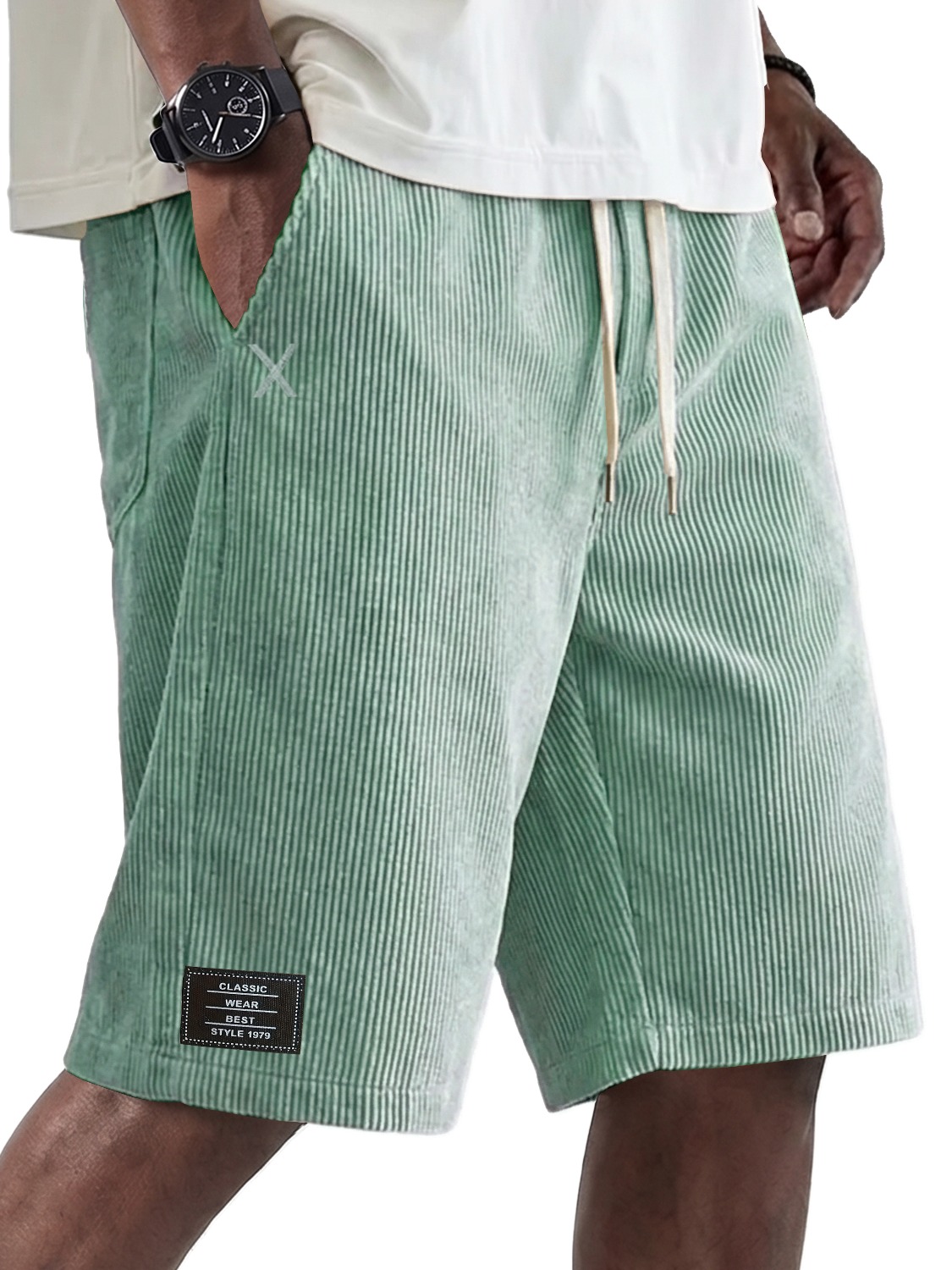 Men's Retro Comfortable Corduroy Shorts with Embroidered Logo