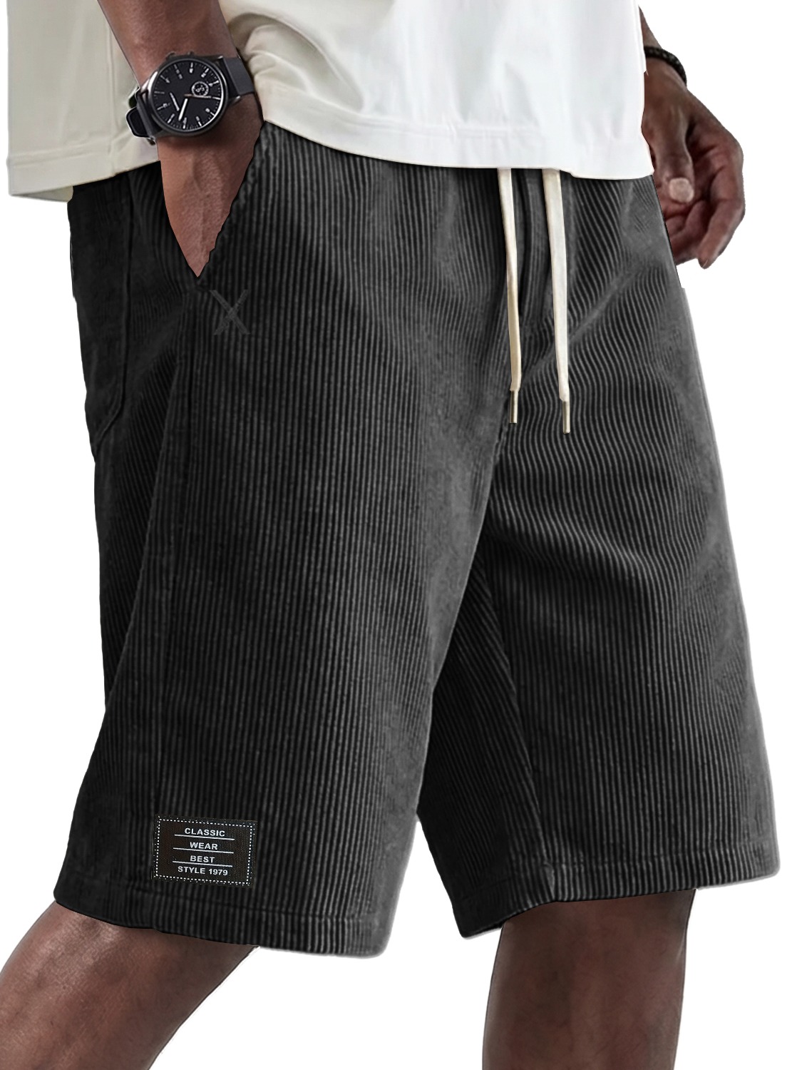 Men's Retro Comfortable Corduroy Shorts with Embroidered Logo