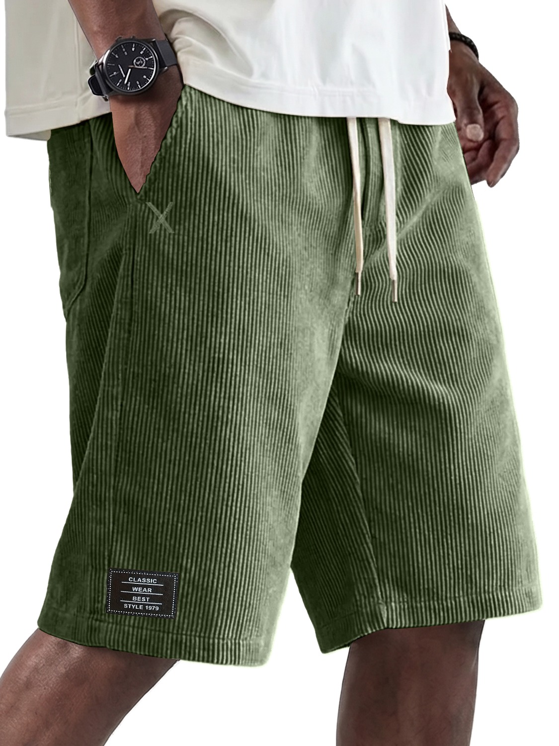 Men's Retro Comfortable Corduroy Shorts with Embroidered Logo