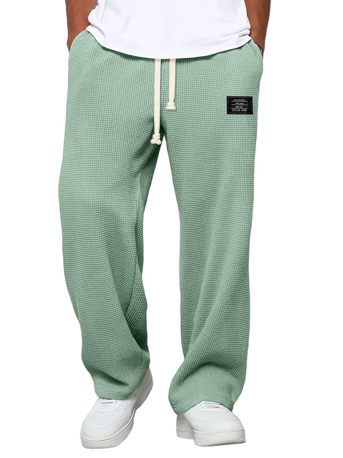 Lässige Herrenhose mit Waffelmuster und Logostickerei, schlichte, einfarbige Hose
