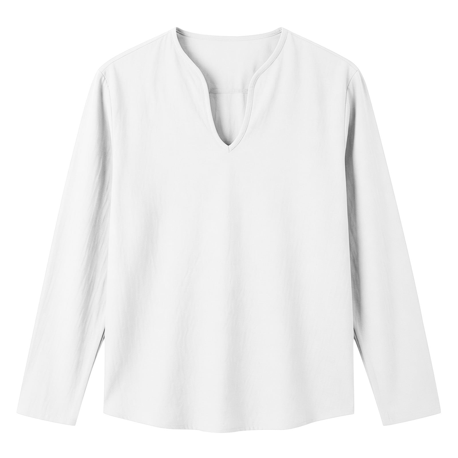 Cotton Linen Shirts for Men 2026 Spring Summer Casual Lightweight Relaxed Fit Long Sleeve V Neck Plain Shirt