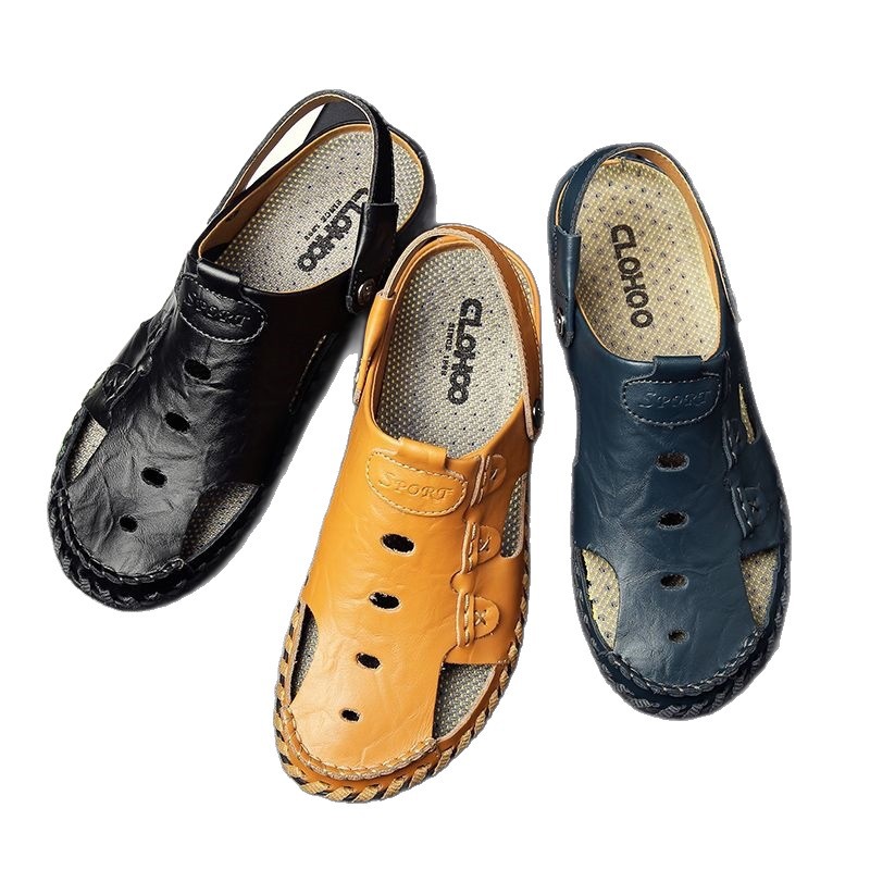2026 Cross-Border Popular Baotou Sandals Men'S Beach Shoes Breathable Clogs Soft Sole Soft Leather Dual-Purpose Casual Sandals And Slippers