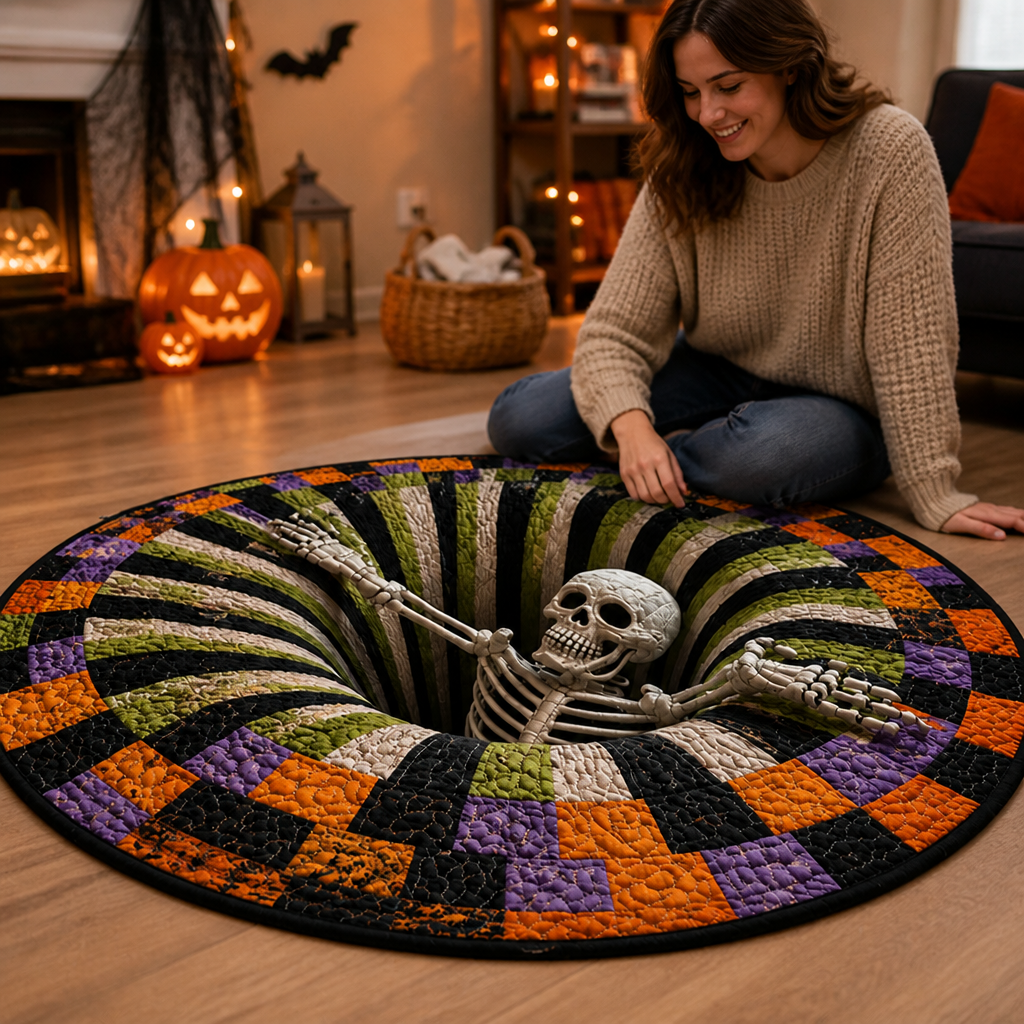 Round Quilted Rug — Captivate Every Eye with a Hauntingly Cozy Halloween Portal