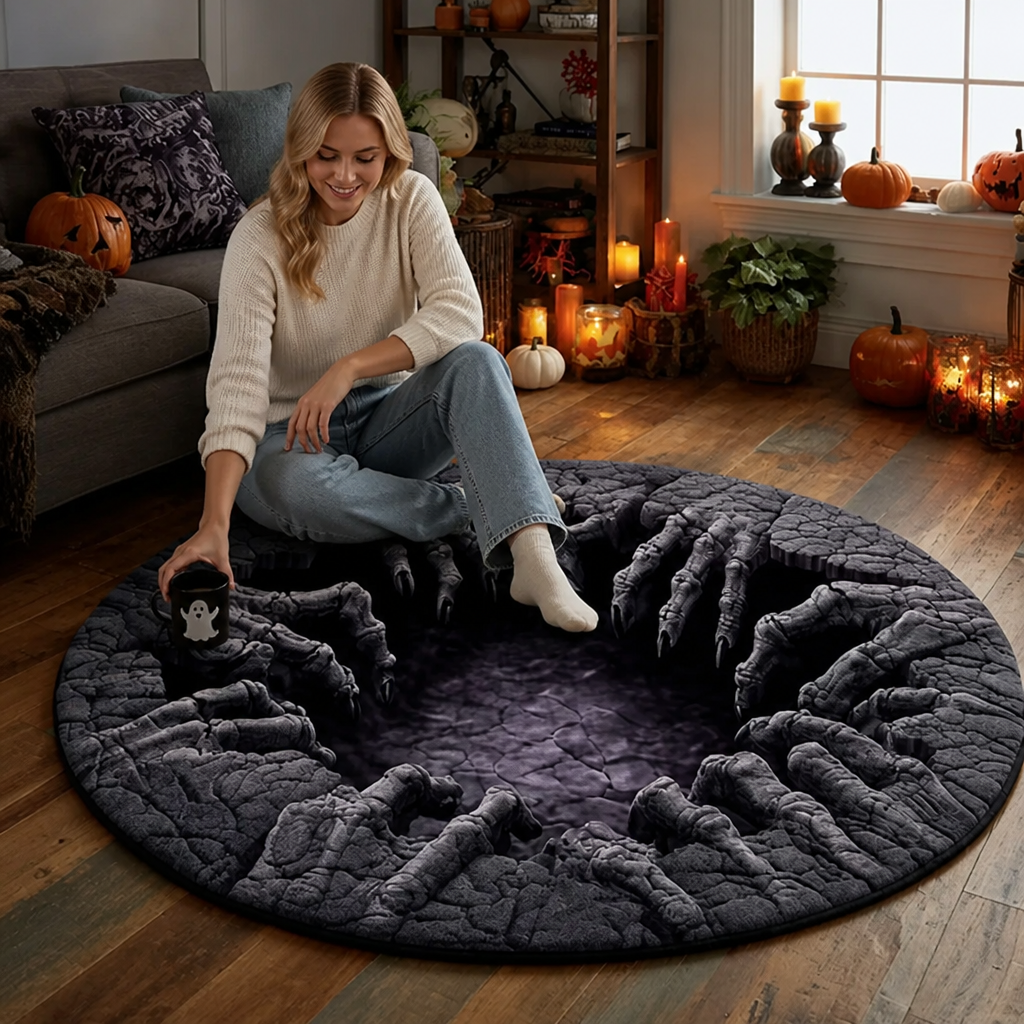 Round Quilted Rug — Captivate Every Eye with a Hauntingly Cozy Halloween Portal