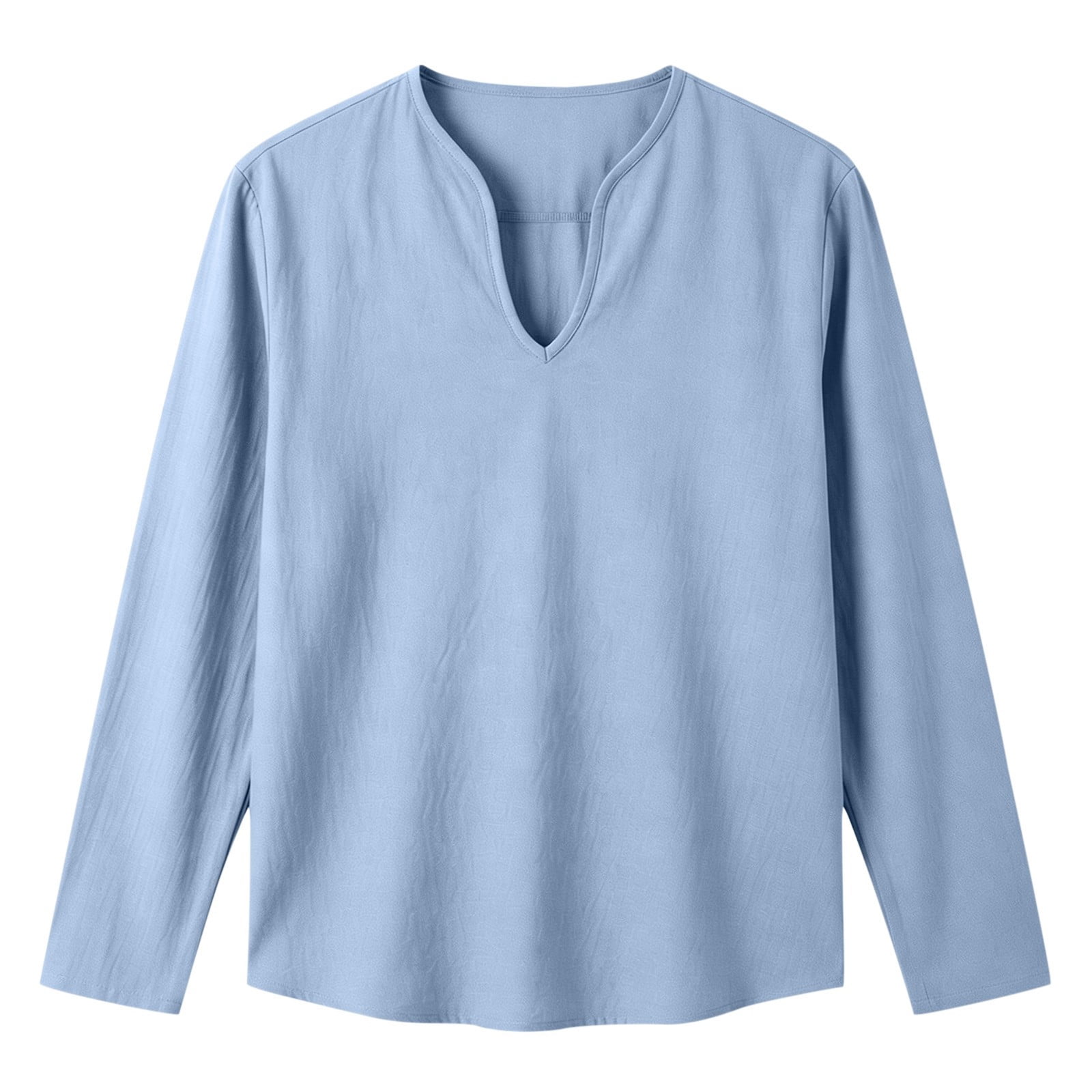 Cotton Linen Shirts for Men 2026 Spring Summer Casual Lightweight Relaxed Fit Long Sleeve V Neck Plain Shirt