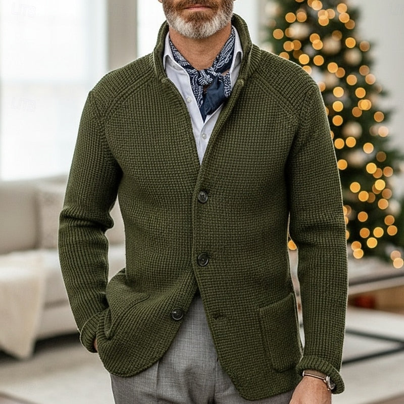 Textured Stand-Collar Cardigan