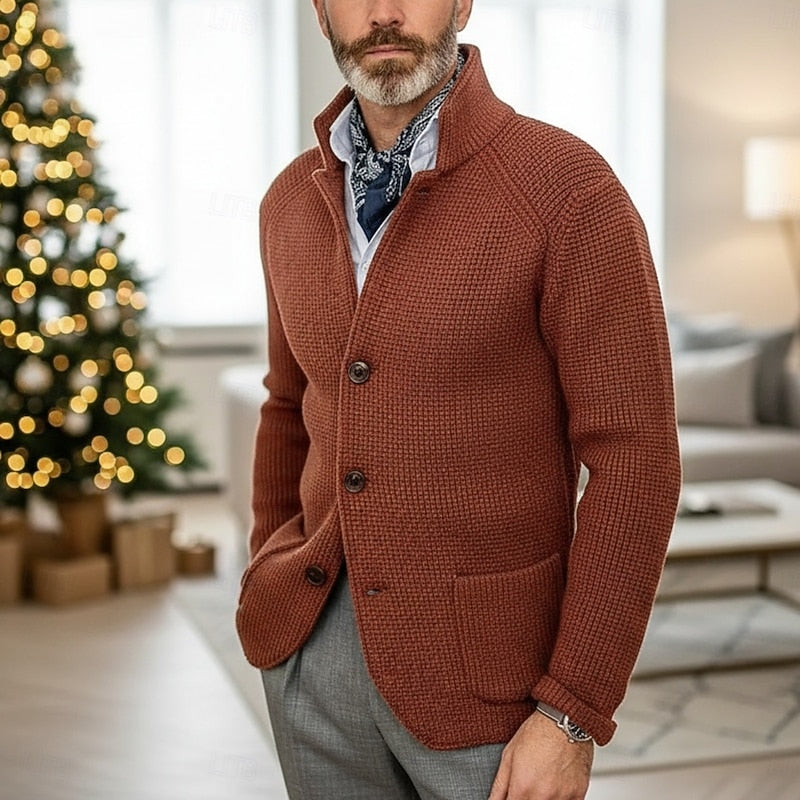 Textured Stand-Collar Cardigan