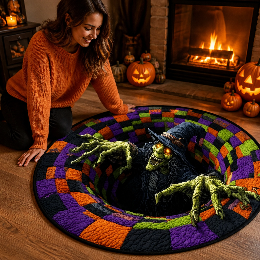 Round Quilted Rug — Captivate Every Eye with a Hauntingly Cozy Halloween Portal