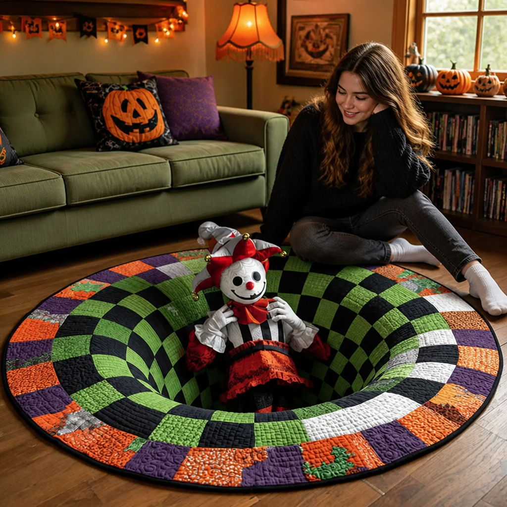 Round Quilted Rug — Captivate Every Eye with a Hauntingly Cozy Halloween Portal