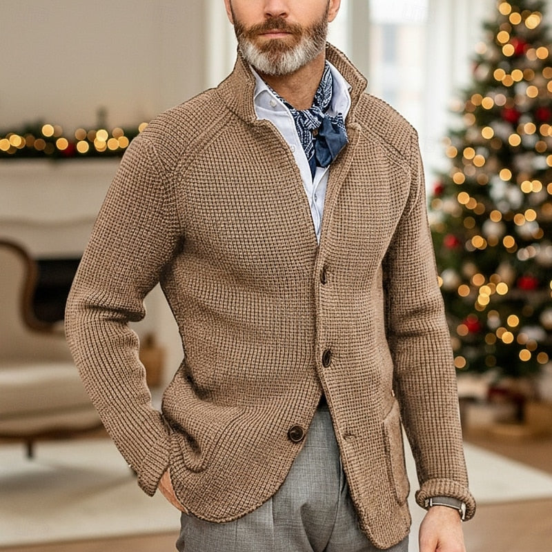 Textured Stand-Collar Cardigan