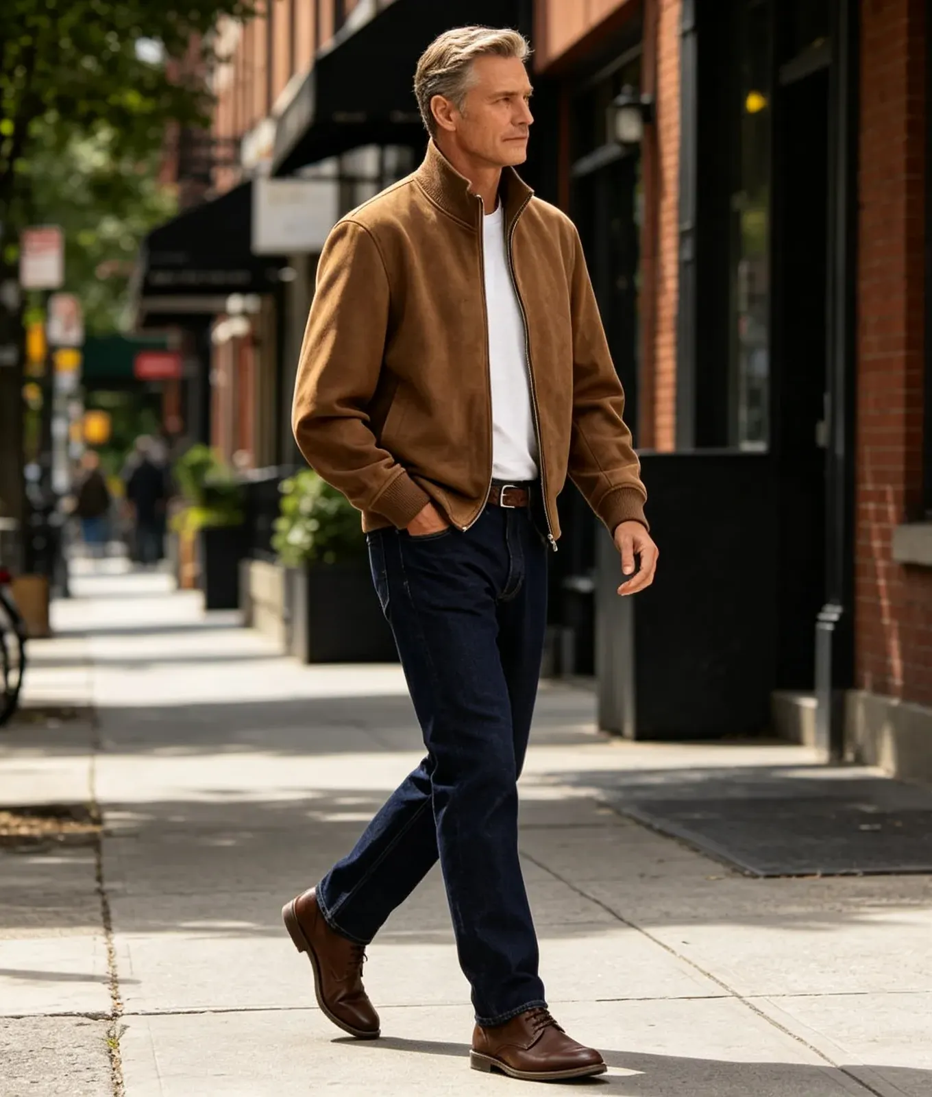 Men wearing suede stand collar jacket