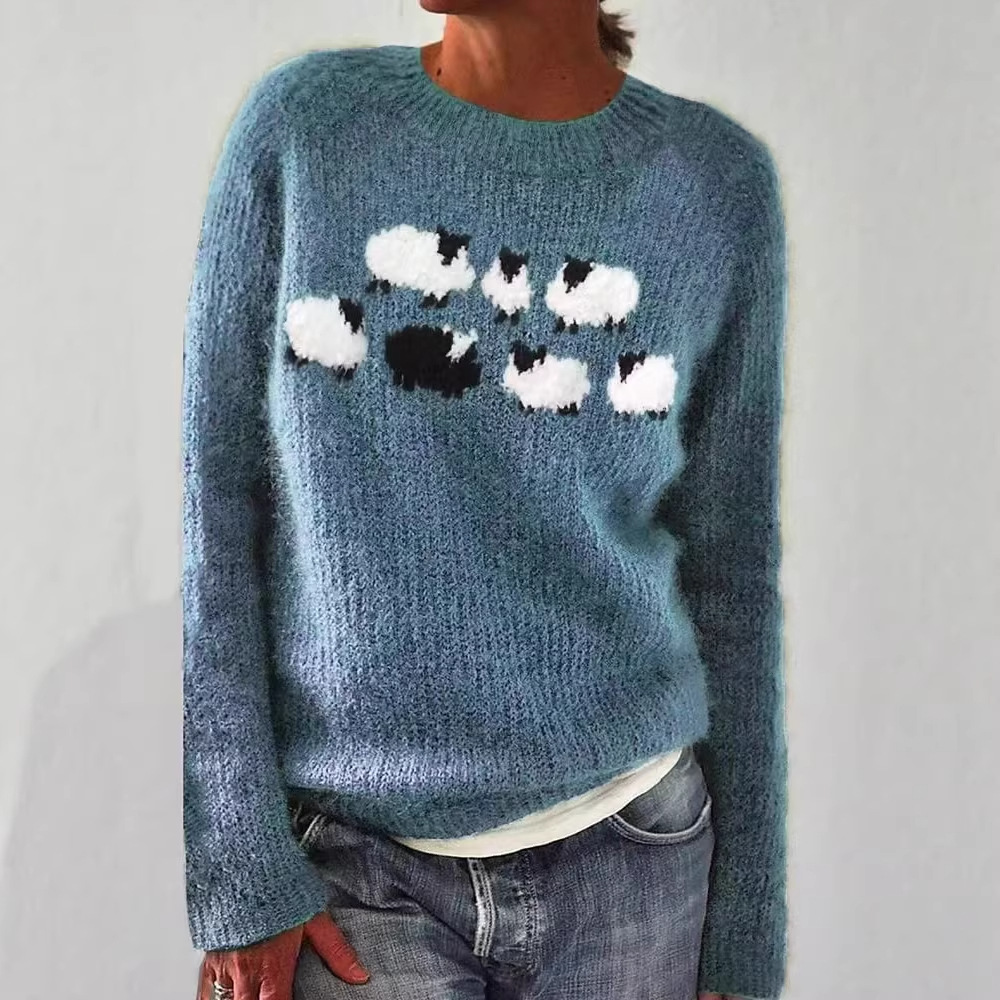 Cotton Sweater Green with Sheep Pattern