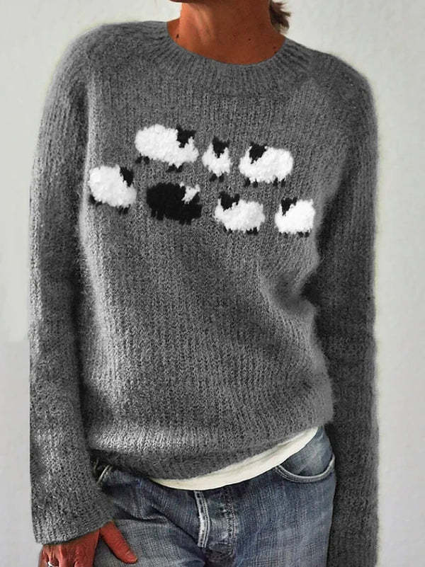 Cotton Sweater Green with Sheep Pattern