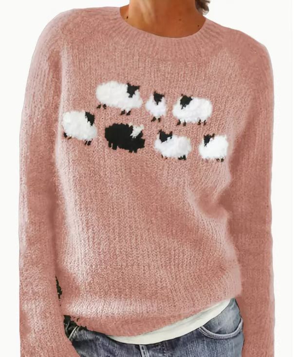Cotton Sweater Green with Sheep Pattern