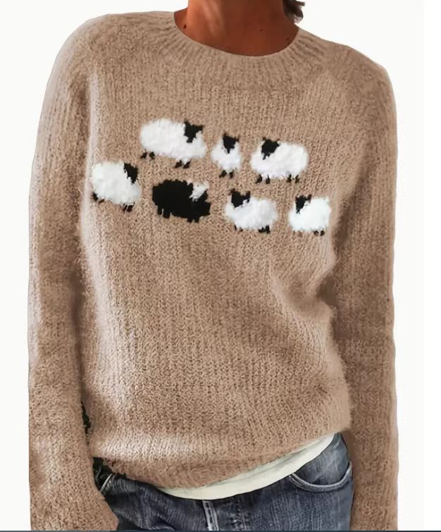 Cotton Sweater Green with Sheep Pattern