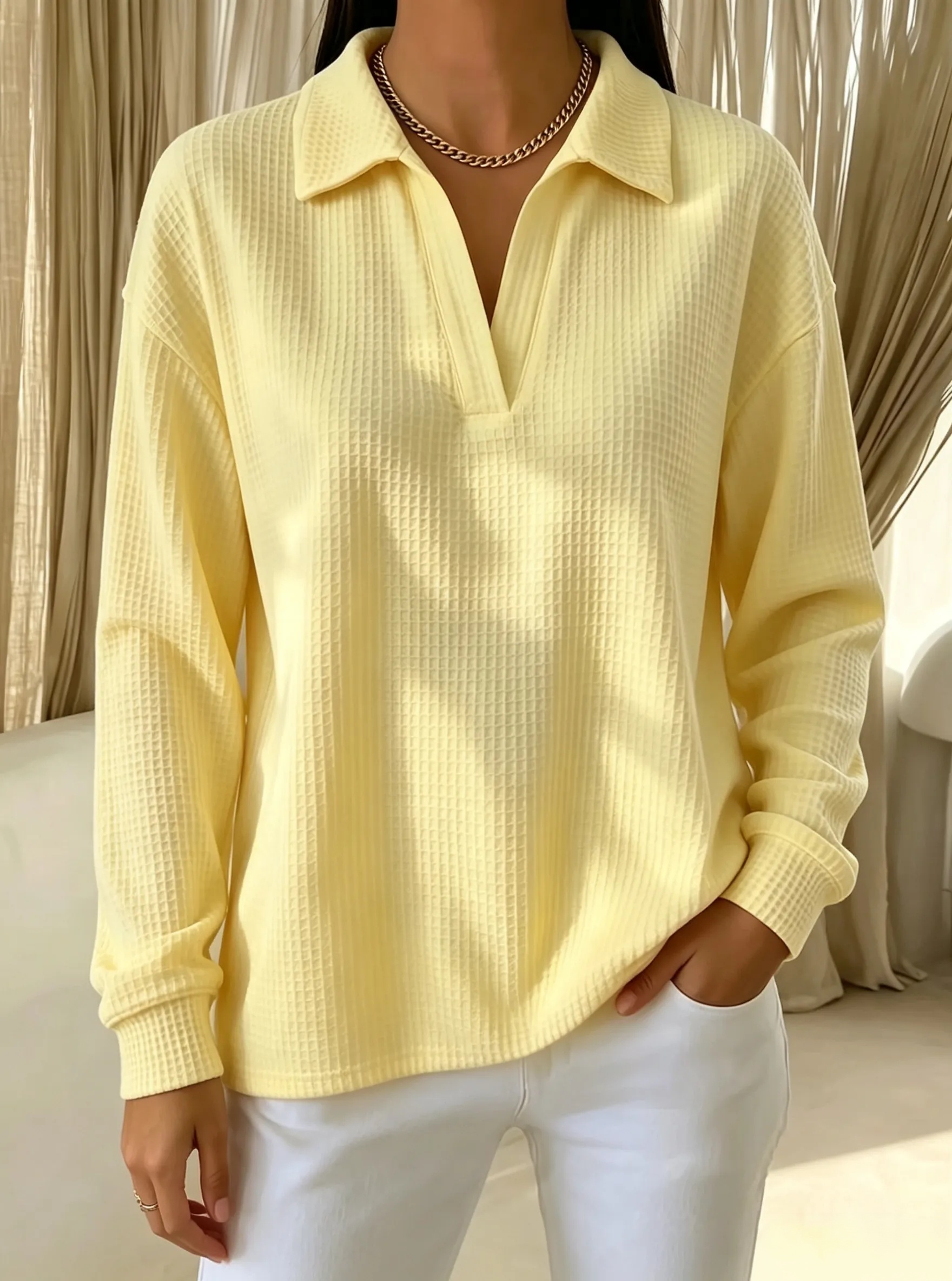 Cozy Chic Soft Waffle-knit Polo Top