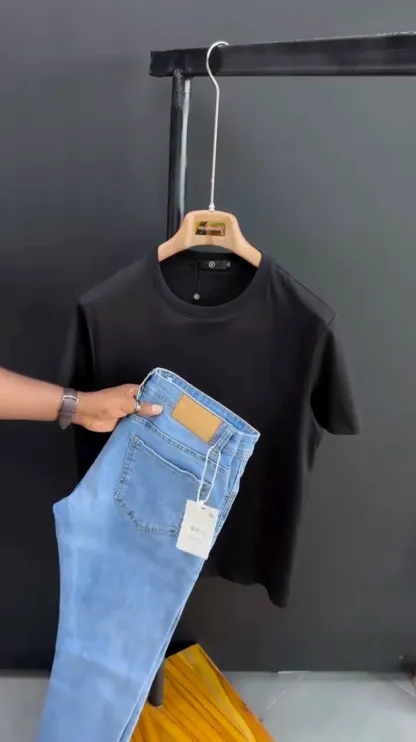 Essential Denim & Round-neck Outfit Image - 1