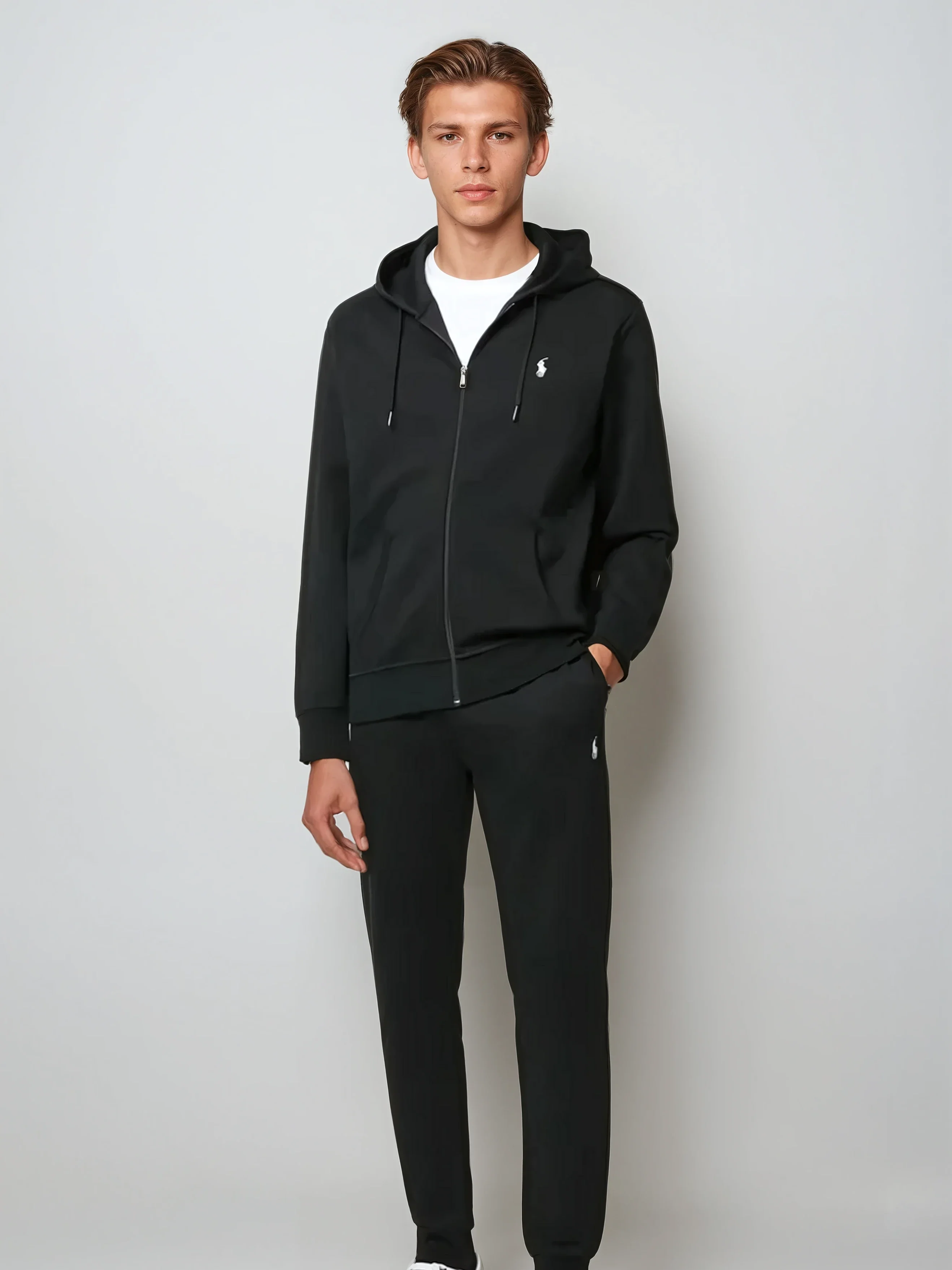 Casual hooded zipper jacket set