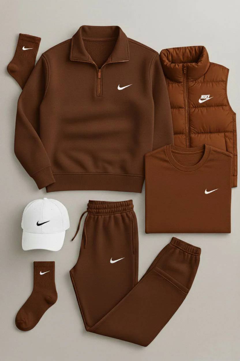 NK™ Winter Set – Fleece Tracksuit + Logo T-Shirt + Winter Puffer Jacket