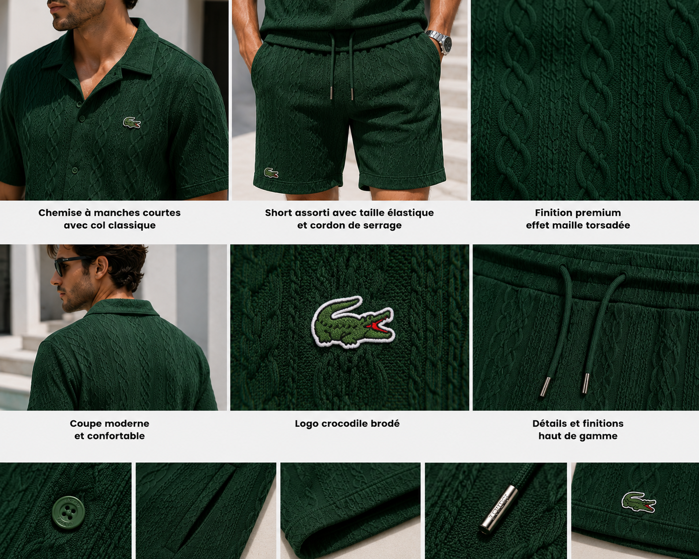 Details of the Lacoste Royal Cable Knit Set Green Edition