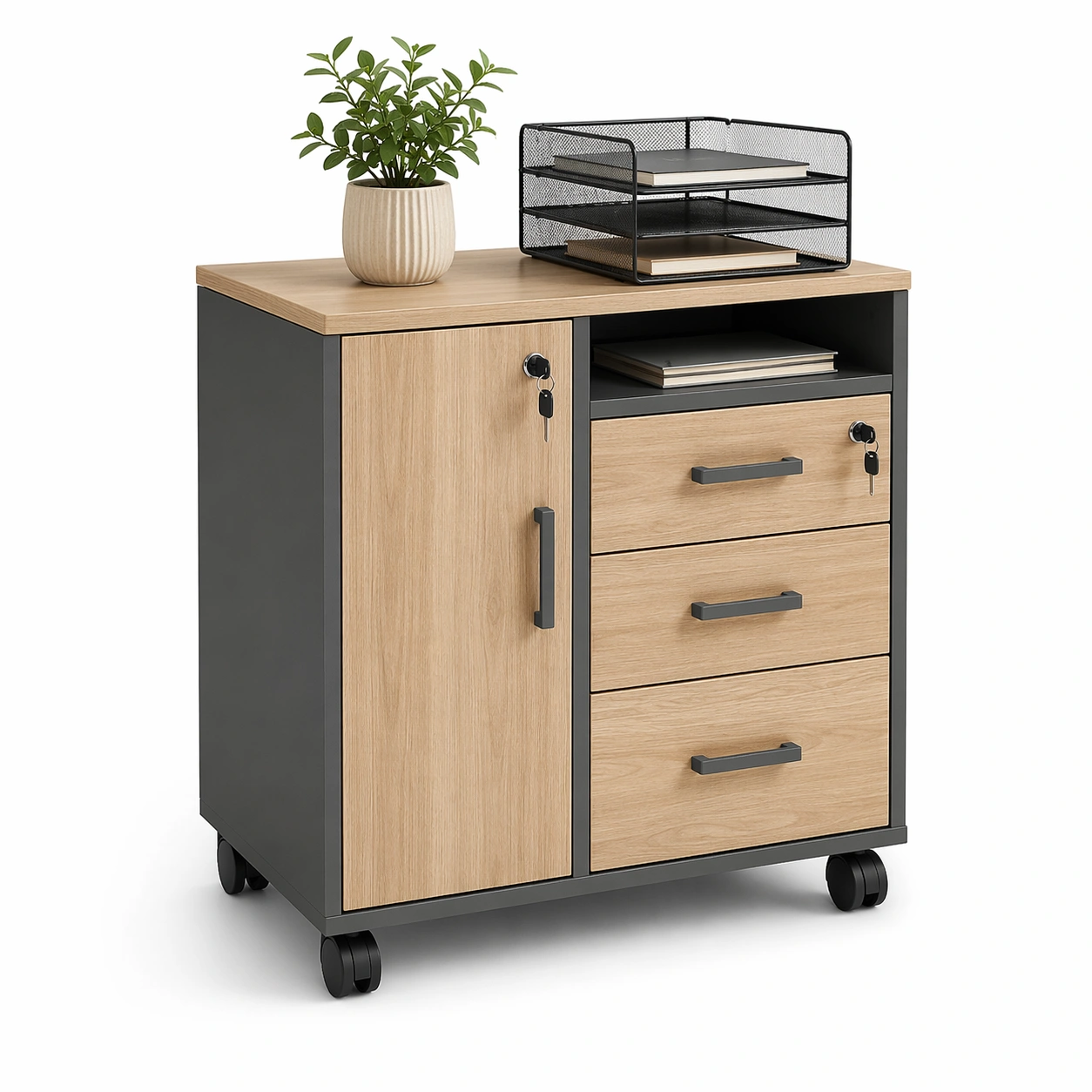 luxverano Rollcontainer mit Tueren und Schubladen-Feronaa