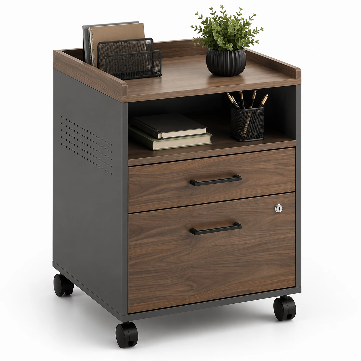 luxverano Rollcontainer Holz Metall mit Schubladen-Feronaa