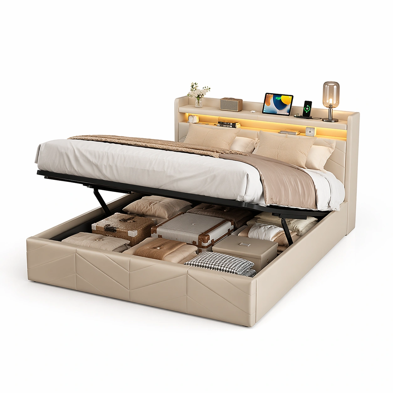 luxverano Bett mit Stauraum und LED Kopfteil-Feronaa
