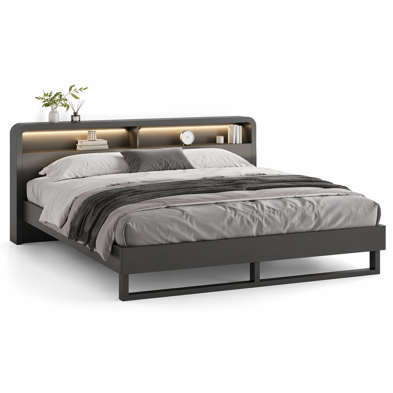 luxverano Bett Metall Modern mit LED Ablage-Feronaa