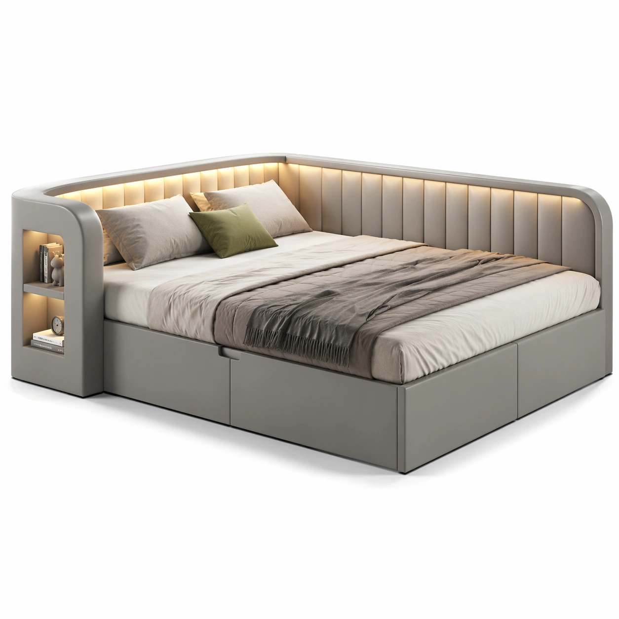 luxverano Bett Eckdesign mit Stauraum und LED-Feronaa