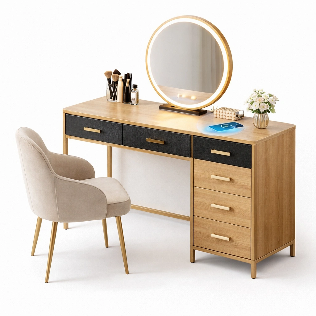 luxverano Schminktisch Gross mit Spiegel und Stauraum-Feronaa