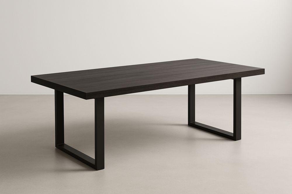 Fa étkezőasztal fekete színű, fém lábakkal 180x90x75 cm-Nidbella