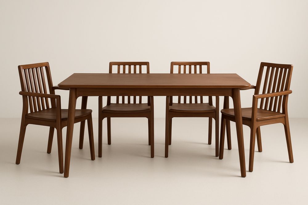 Lakkozott tömörfa étkezőasztal szett 4 székkel, dióbarna színben-Nidbella