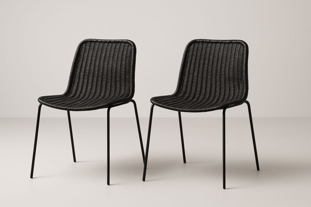 Két darabos étkező- és kültéri szék szett polietilén ülőfelülettel fém lábakkal fekete-Nidbella