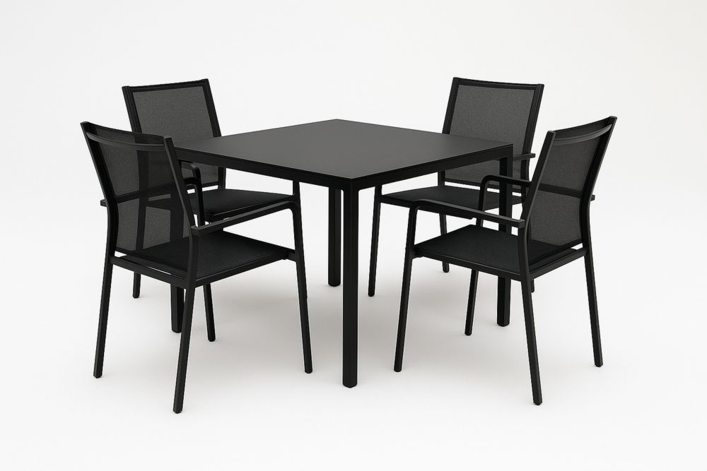 Alumínium Kerti Étkezőgarnitúra Négyzetes Asztallal és Székekkel - Fekete-Nidbella