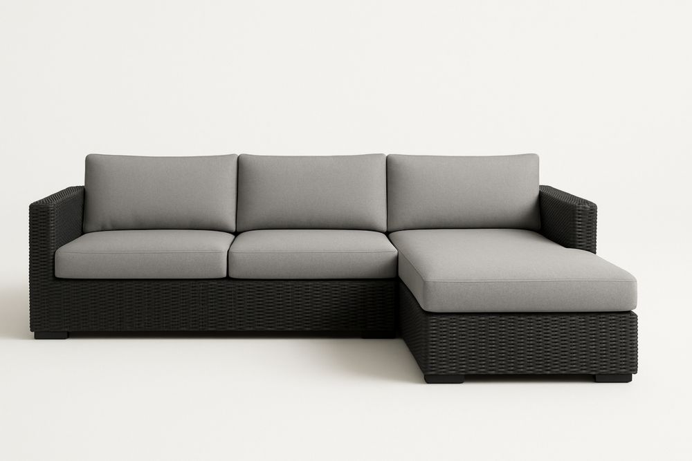 Barna/szürke PE műrattan kerti kanapé poliészter párnákkal, 230×150×80 cm-Nidbella