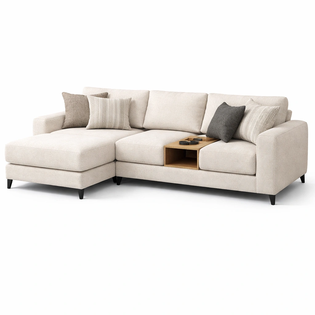Ecksofa Creme mit Ablage-Ivellor